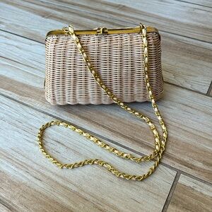 Vintage Waves Wicker Neutral and Gold Cross Body Bag